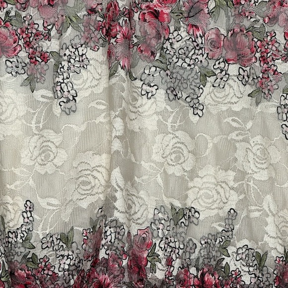 Ember L Large Top Shirt Pink Ivory Flower Floral V Neck 3/4 Sleeve Lace Stretch - Picture 6 of 7